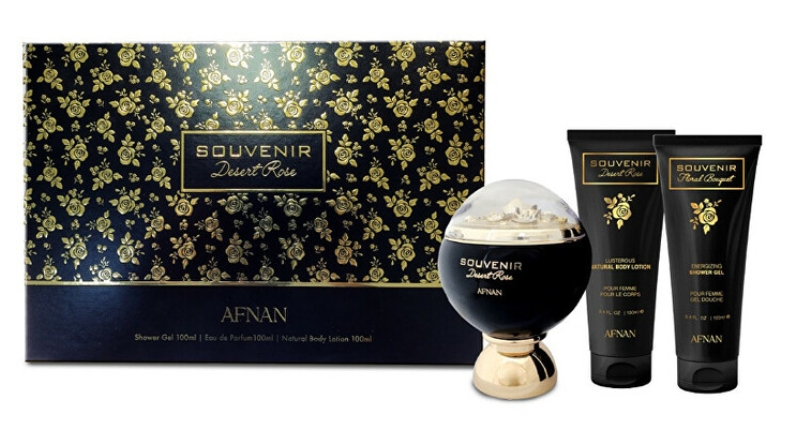Afnan Souvenir Desert Rose dárková sada pro ženy parfémovaná voda 100 ml + sprchový gel 100 ml + tělové mléko 100 ml